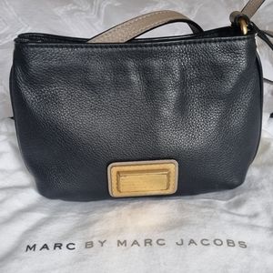Marc by Marc Jacobs Black & White Small Crossbody Leather Bag w/ Gray Strap